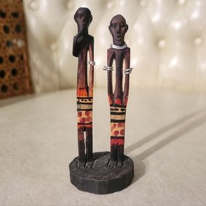VTG Hand Carved Wood Hand Painted African Men Figurines Statues